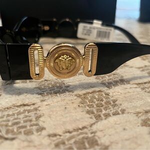 Versace Women's VE4480U Sunglasses with Black Frame and Gold Medusa Detail